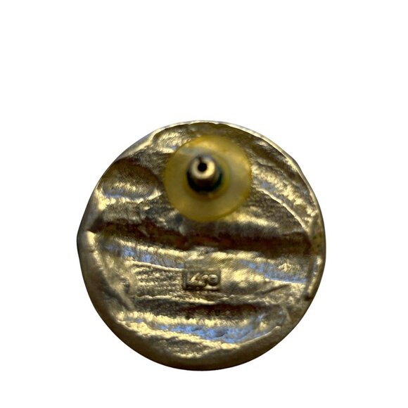 Vintage Round Abstract Enamel Silver-Tone Earrings With Orange & Green Design - Picture 4 of 7